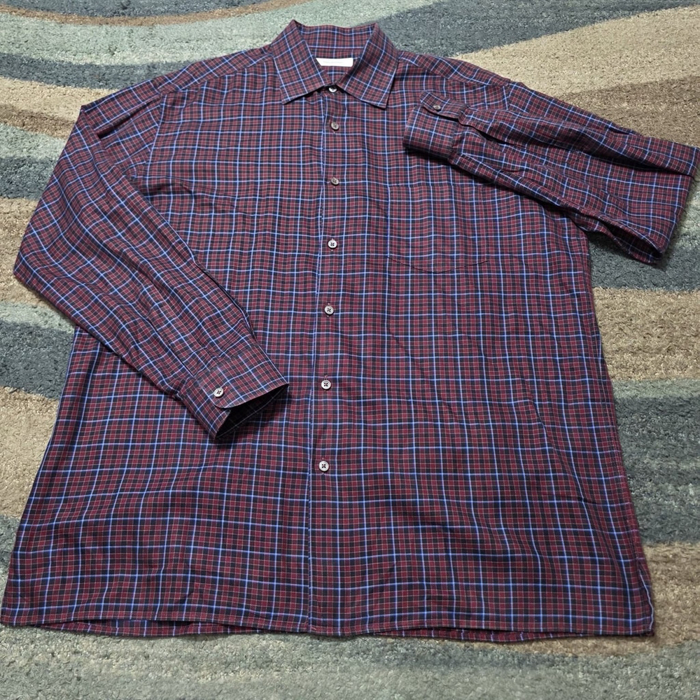 Ermenegildo Zegna Casual Button Down Shirt Red Plaid Made In Italy Mens Size XXL - Picture 2 of 10